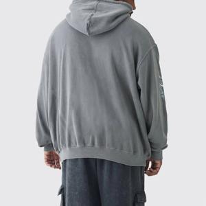 Sudadera con Capucha de Felpa de Algodón Grueso para Hombre, con Logotipo Personalizado, Talla Grande, Estilo Francés, Lavado Ácido, Color Sólido, Invierno - Product Image 4