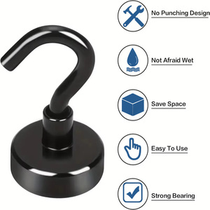 Aimant puissant en néodyme, crochet magnétique noir avec revêtement époxy pour salle de classe, bureau, cuisine, croisière, réfrigérateur, suspension, pliage - Product Image 3