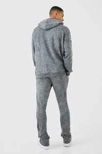 Mens Charcoal <b>Grey</b> <b>Acid</b>-<b>Wash</b> Graphic Print Hooded Sweatshirt and Matching Pants <b>Tracksuit</b> OEM ODM Wholesale Apparel - Product Image 3