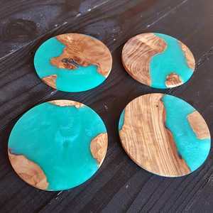 Modern Classic Wooden Resin Coasters Square and Round Cup Coasters for Drinks for Home or Office Use - Product Image 3