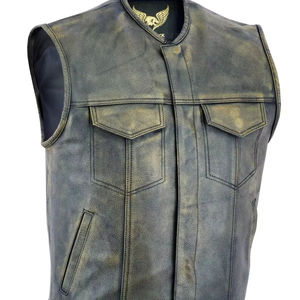 Chaleco de Cuero para Motociclista Estilo Anarquía para Hombre, Color Marrón Desgastado, con Bolsillos para Pistola, Personalizado, Vintage, de Alta Calidad, Transpirable para Invierno, para Exteriores - Product Image 1