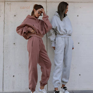 ชุดวอร์ม2ชิ้นแบบสวมหัวมีฮู้ดสำหรับผู้หญิงชุดวอร์มกางเกงแบบถักกางเกงผ้าขนแกะออกแบบได้ตามต้องการ - Product Image 5