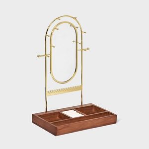 Organizador de joyas de pie con espejo de Metal ovalado moderno de lujo con soporte de anillo de dedo para almacenamiento de collares Color y tamaño personalizables - Product Image 3