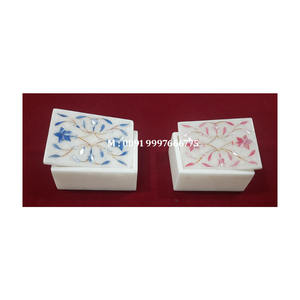 Beautiful Handmade Flower Design White Marble Blue And <b>Pink</b> Mother Of Pearl Inlay <b>Jewellery</b> Box Rectangle Shape Used Home Decor - Product Image 1