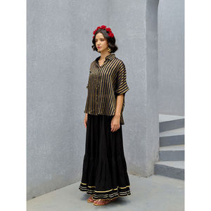 Simhika Striped Bohemian Knit Crop <b>Top</b> <b>and</b> <b>Skirt</b> Set - Product Image 3