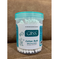 GLISS Premium 100% Kapas Murni Tongkat Kapas Sekali Pakai 200 Batang Wadah Plastik Halus Putih untuk Penggunaan Laboratorium