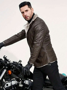 Veste en cuir véritable pour homme, style urbain, avec fermeture éclair frontale, col montant, coupe ajustée, décontractée, pour l'hiver, vente en gros - Product Image 4