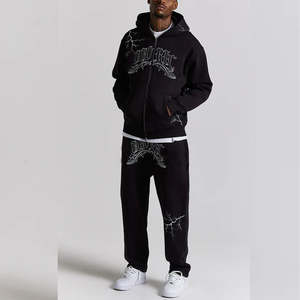 Ensemble de survêtement d'hiver unisexe pour enfants, noir, à capuche, avec broderie d'éclairs saisissants et logo audacieux pour le streetwear - Product Image 6