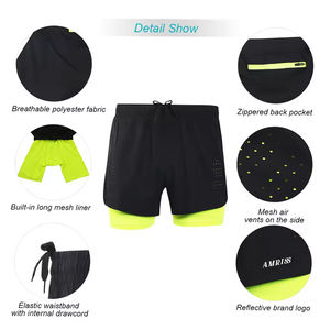 Short d'entraînement double couche pour hommes, doublure intérieure serrée, maille extérieure douce et extensible, séchage rapide, cordon de serrage, fourniture en gros OEM ODM - Product Image 2