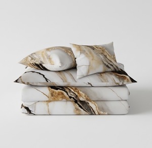 ชุดเครื่องนอนผ้าฝ้ายแท้ 100% แบบพับตะเข็บ ดีไซน์หรูหรา สีขาวและทอง ลายเรียบ ชุดผ้าห่มนวม 600 เส้นด้าย - Product Image 5