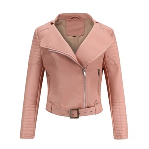 2024 chaqueta de manga larga de cuero para mujer transfronteriza con cinturón recortado ropa de motocicleta Otoño/Invierno - Product Image 1