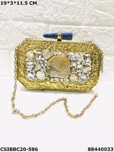 กระเป๋าคลัทช์ไม้ถูพื้นพร้อมสายโซ่โลหะถอดออกได้หรูหรากระเป๋าคลัทช์ลูกปัดสำหรับผู้หญิงกระเป๋าตอนเย็นโดย aaliyan impex - Product Image 5
