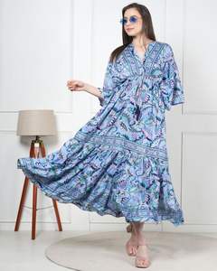 Vestido Maxi de Seda Vintage Indio Más Vendido para Mujer, Estampado Floral, Transpirable, Suave, Informal, Estilo Bohemio, para Playa, Lavable - Product Image 2