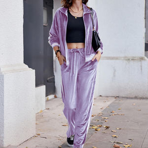 Survêtement en velours pour femmes, poids lourd, produit tendance en bas quantité minimale de commande, marque privée, ensemble de survêtement en velours pour femmes - Product Image 3