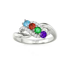 Jeulia Family Birthstone Swirl Cluster <b>Ring</b> in Sterling <b>Silver</b> for Anniversary - Product Image 3