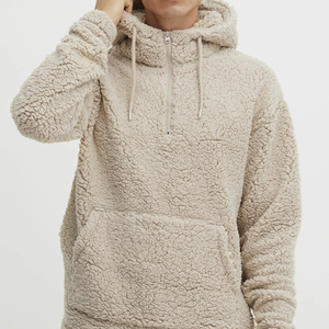 Sudadera con capucha de lana Sherpa personalizada más vendida, bolsillo de canguro 1/4, cremallera bordada, lana Polar de invierno 100%, algodón teñido liso - Product Image 1