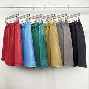 Personnalisé LOO unisexe coton lourd été Shorts hommes High Street couleur unie Vintage soleil délavé Look 5 pouces entrejambe Asid Wash - Product Image 1