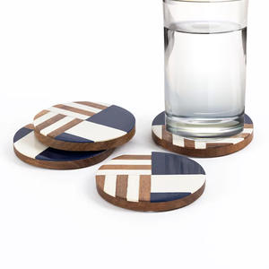 Juego de posavasos de madera y resina de 4 piezas de calidad de exportación madera blanca y azul - Product Image 2