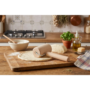 Rouleau à pizza en bois de hêtre avec poignée 18 cm, finition sablée, compact, vente en gros, logo personnalisé - Product Image 2