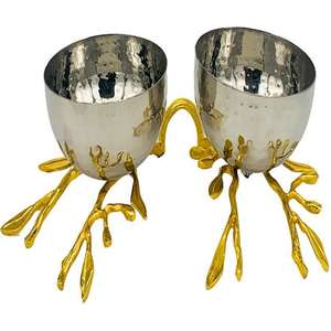 Soporte de oro con tres cuencos martillados para servir platos y cuencos - Product Image 4