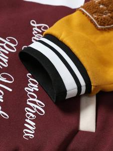 Color Block Quilted Varsity Jacket Men 100% Cotton Black Maroon <b>Yellow</b> Sleeves Embroidered College Baseball Outerwear Modern - Product Image 6