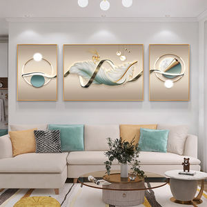 Impressions d'art abstrait de haute qualité en 3 panneaux, style Art déco, plumes, décorations murales modernes - Product Image 5