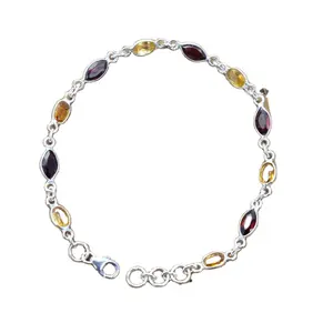 Natural Garnet Marquise 925 Sterling Silver Amarelo Citrino Oval Gemstone Facetada Pulseira Ajustável 8 "Longo Atacado