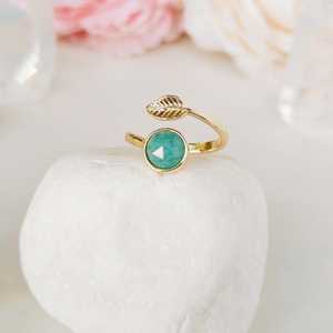 Anillo ajustable de piedras preciosas de hoja de oro, anillo de cristal curativo de piedra natal, amatista, Cuarzo Rosa, piedra lunar, Ópalo, regalo para mujer - Product Image 4