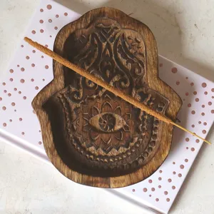 Soporte de incienso de mal de ojo hecho a mano, diseño de mano Hamsa, mango de madera, Sándalo, protección de cono, hogar, oficina, decorativo, venta al por mayor - Product Image 4