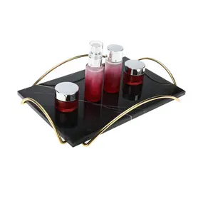 new stylish Marble Stone Decorative Tray Perfume Tray with Copper-Color Metal Handles Handmade Real Marble