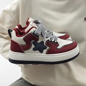 Sneakers plateforme à lacets de haute qualité, bout rond blanc, avec patch étoile, dessus en PU, semelle en caoutchouc, toutes saisons - Product Image 2