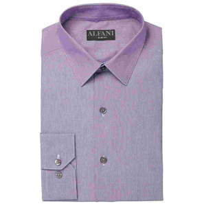 Camicia da Uomo Alfani Viola con Colletto, Vestibilità Slim, in Popeline, Collo alla Coreana, Antipiega, Casual, Taglie 3XL 4XL 5XL 6XL per l'Autunno - Product Image 1
