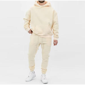 Conjunto de chándal con capucha y pantalones de chándal bordados de felpa francesa de alta calidad con logotipo personalizado, chándal con cremallera lavado ácido y desteñido al sol para hombre - Product Image 1