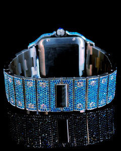 <b>Blue</b> Moissanite Diamond <b>Men's</b> Luxury Fashion Quartz Stainless Steel Band <b>Watch</b> Square Case Customized Color - Product Image 4