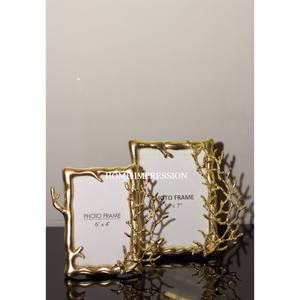 Flower Designer Antique Gold Plated <b>Brass</b> Eco-Friendly Durable Photo <b>Frame</b> Best Selling Handcrafted Set 2 Different Sizes - Product Image 2