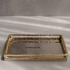 Forme carrée martelée poignées dorées plateau de luxe moderne servir les meilleurs fruits plateau de couleur argent fabriqué à la main - Product Image 6