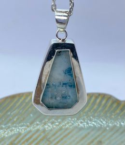Collier pendentif hexagone en argent sterling 925 Style vintage Larimar bleu géométrique fait à la main pour les femmes cadeau d'anniversaire unique - Product Image 4