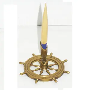 Vintage Pen Holder Collection With Ship Wheel Base Indian Handicrafts wooden table decorative pen holders Ready to ship