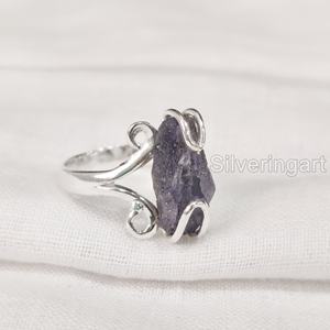 เครื่องประดับหินหยาบแหวนสำหรับผู้หญิงแหวนพลอยแทนซาไนต์ธรรมชาติ December birthstone ฮิปฮิปฮิปปี้ลวด925แหวนเงินสเตอร์ลิง - Product Image 1