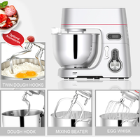 Batteur sur socle électrique 7L 1800W en acier inoxydable avec bol mélangeur moulé sous pression, 6 vitesses, pétrin planétaire pour pâte, gâteaux, crème fouettée