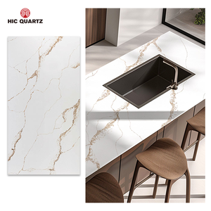 Personnalisé Or Calacatta Luxueux Artificielle Grande Dalle Quartz Moderne Comptoirs de Cuisine Plateaux de Vanité Dessus de Table Salle de Bain Ignifuge - Product Image 2