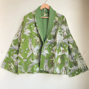 Kantha แจ็คเก็ตแบบสั้นด้านหน้าผูกด้านหน้าเสื้อโค้ทแบบเปิดแจ็คเก็ตพิมพ์ลายป่าญี่ปุ่นแจ็คเก็ตผ้าฝ้ายผู้หญิงเทศกาลของขวัญคริสต์มาส - Product Image 3
