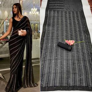 Bollywood Designer Dernière Collection Saree en tissu de rayonne léger avec broderie séquentielle pour les femmes Party Wear - Product Image 4