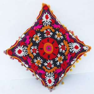 Housses de coussin décoratives pour la maison en coton brodé à la main traditionnel bohème couleur noire écologique - Product Image 3