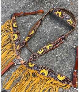 L'ensemble de clous en cuir occidental noir tournesol de haute qualité comprend des rênes de bride et de selle pour l'équitation confortable Fournisseur indien - Product Image 4