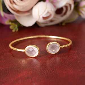 Latest Design <b>Boho</b> Gemstone Cuff <b>Boho</b> Brass Bangle for Women 18K Gold Plated Oval Open <b>Bracelet</b> for Wholesale OEM ODM - Product Image 2