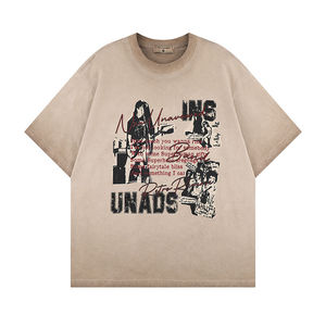 Custom <b>Silk</b> <b>Screen</b> Printed 100% Cotton V-neck Oversized T-Shirt Light Wash Drop Shoulder Custom Logo Distressed Thick Collar - Product Image 3