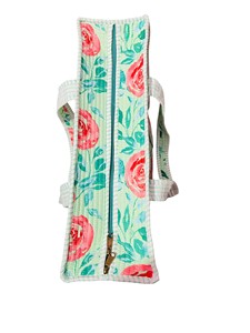 Sac fourre-tout matelassé grand format en coton 100% imprimé à la main, motif floral vert, sac à bandoulière avec fermeture éclair - Product Image 4