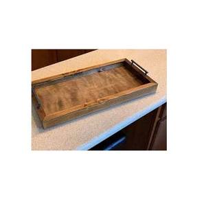 Plateau de service en bois naturel fait à la main de luxe poignée en métal artisanat indien plateau de service rectangulaire naturel - Product Image 5