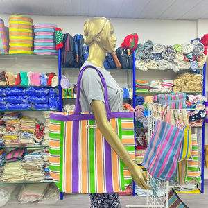 Sac à provisions en nylon réutilisable écologique RPET fermeture à glissière rayé Handloom tissé sacs de plage en plastique recyclé sacs à cosmétiques étuis fabriqués - Product Image 1